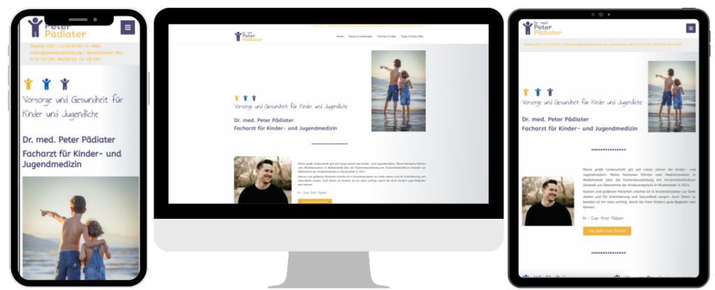Website Kinderarzt Design "Sonne und Meer"; dargestellt auf 3 Geräten
